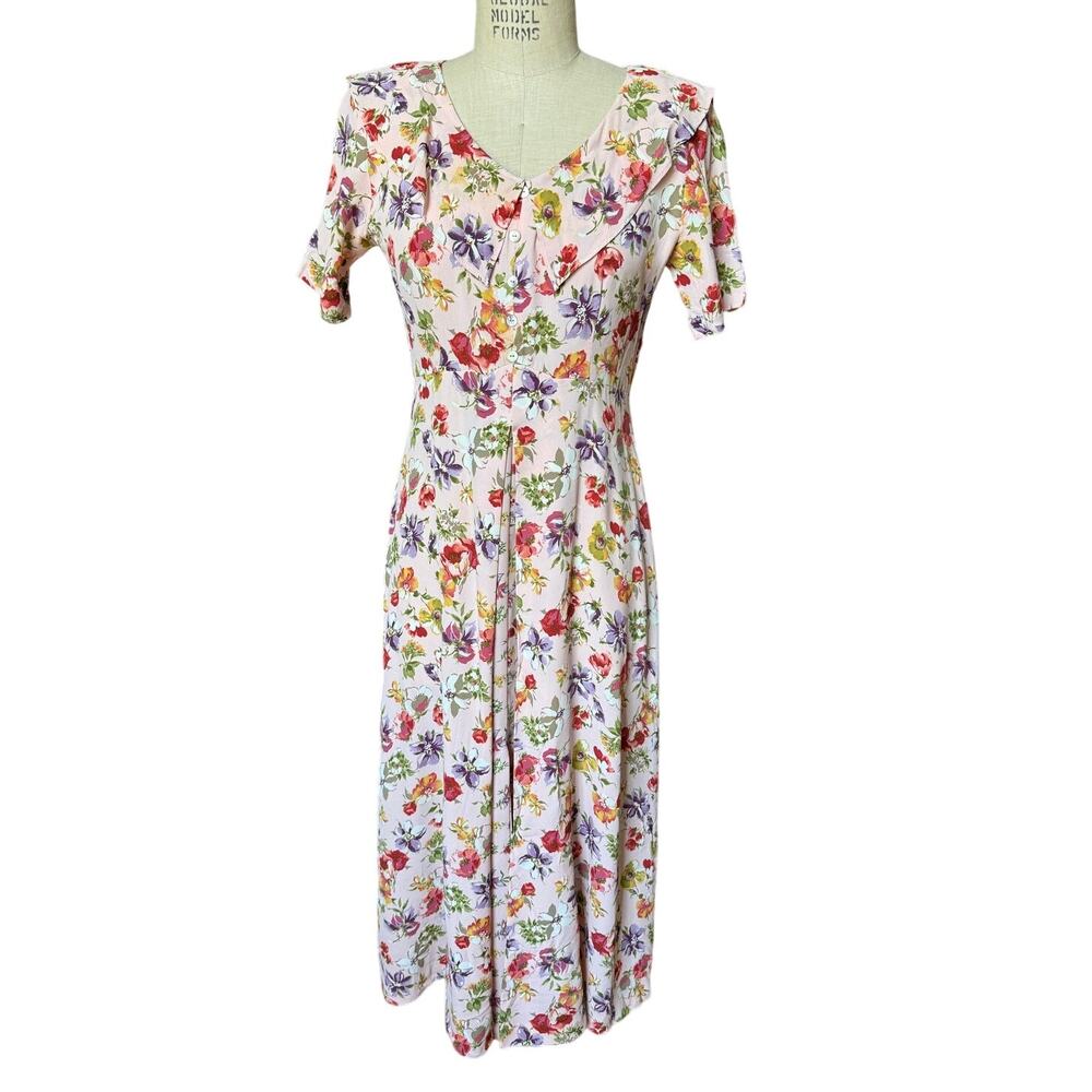 Susan Bristol Pink Floral Midi Dress Size 6 Vintage Cottagecore